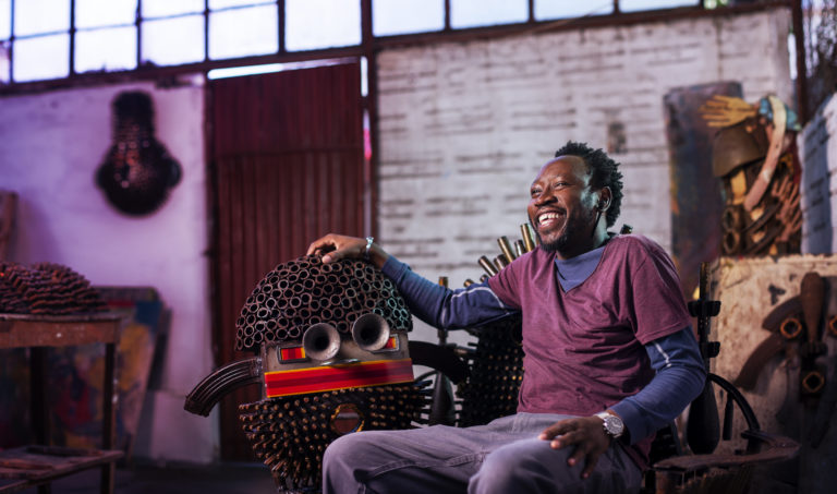 Portrait by Moiani's photographer, Joca Faria, of Mozambican Artist Gonçalo Mabunda. Advertising photography, in Mozambique, for ABSA Bank's Africanacity campaign.
